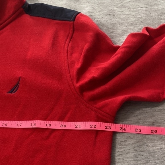 Nautica Red Navy Quarter Zip Pullover M Mock Neck Cotton Blend Layering Knit - Picture 4 of 9
